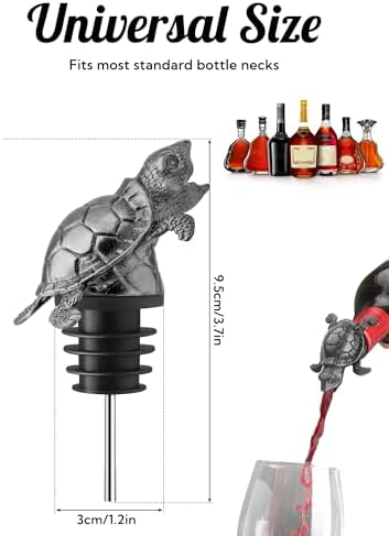 Sea Turtle Wine Pourer Bottle Stopper, Metal Animal Wine Aerator Spout with Leak-Proof Rubber, Universal Fit for Wine & Liquor Bottles, Drip-Free Turtle Wine Topper Bar Accessory Gifts for Wine Lovers