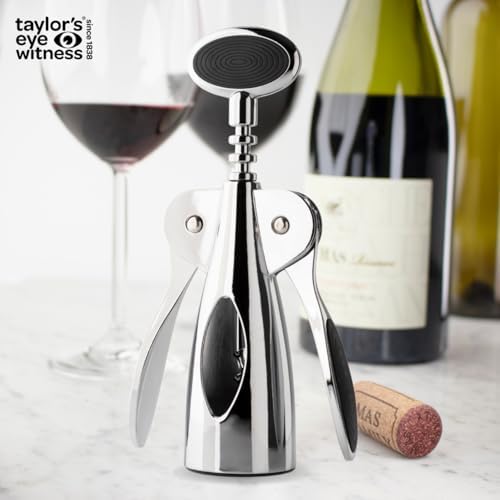 Spiral Corkscrew Wine Bottle Opener- by Taylors Eye Witness, Easy to Use, Guaranteed to Cleanly Remove Cork Without Tearing, Dishwasher Safe, Essential Kitchen Gadget for Wine Lovers, Chrome
