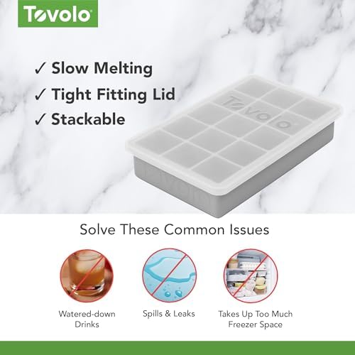 Tovolo Perfect Cube Ice Tray with Lid for Cocktails, Oyster Gray