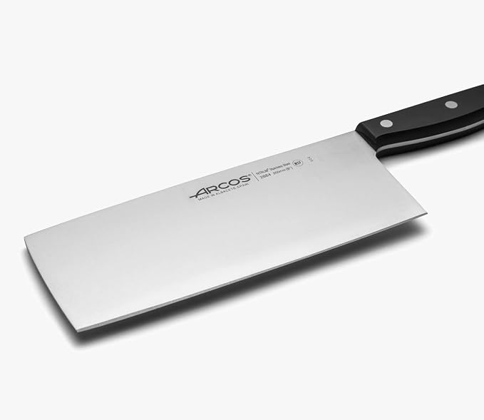 Arcos Cleaver Knife 8 Inch Nitrum Stainless Steel and 200 mm blade. 400 gr. Prolonged and heavy use. Ergonomic Polyoxymethylene POM Handle. Series Universal. Color Black