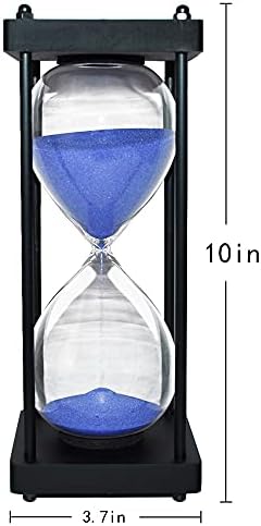Hourglass Timer 60 Minute, Black Wooden Sand Timer, Blue