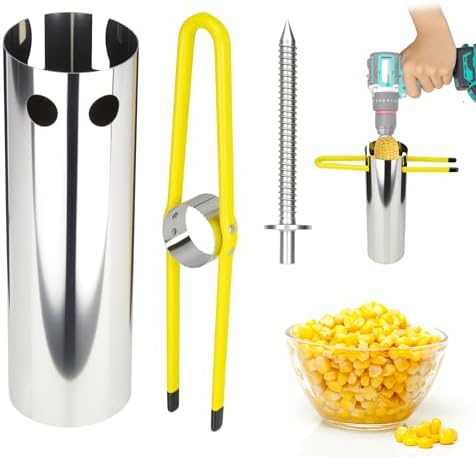 Corn Stripper for Corn on the Cob,Electric Corn Kernel Remover Tool with Drill Bit, Adjustable Corer,Stainless Steel Collector to Prevent Splashing,Corn Cutter for Efficient Mess-Free Kernel Removal