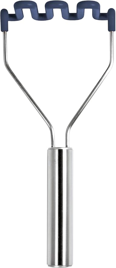 Tovolo Silicone Potato Masher Stainless Steel Handle Deep Indigo Dishwasher Safe Heat Resistant Non Scratch Handheld Coil Wire Potato Smasher for Nonstick Pans Ergonomic Kitchen Food Prep Tool