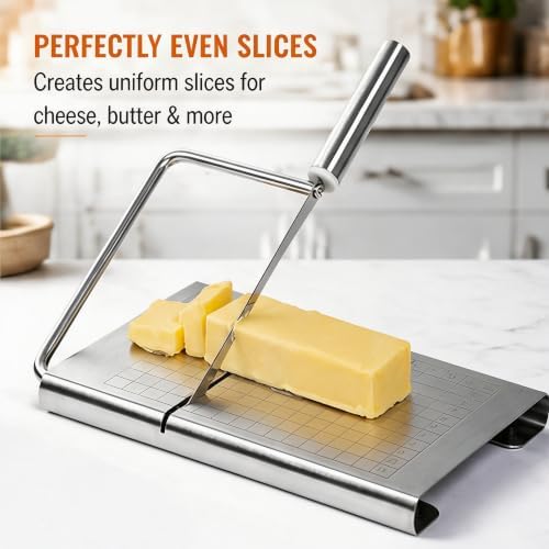 Cheese Slicer,Stainless Steel Cheese Slicer & Wire Cutter – Adjustable Thickness Board for Block Cheese, Butter, and Food Cutting, Heavy Duty