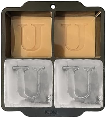 Monogrammed Ice Cubes Mold with Lid, 2 inch Whiskey Ice Cube Tray, Personalized Initials Silicone Cocktail Ice Cube Mold, Wedding Monogram, Thank You Gift, Gifts for Dad (Letter U)