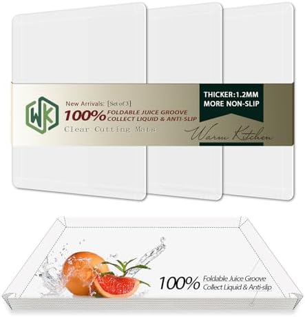 WK Flexible Plastic Cutting Boards Mats with Lip, Foldable Cutting Board for Kitchen Set of 3, Clear Cutting Boards, Nonslip Cutting Mats Sheets, BPA Free, Dishwasher Safe