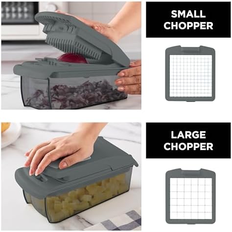Cook with Color Vegetable Chopper - Multifunctional 11 in 1 Vegetable Chopper with Container - Food Chopper to Dice, Chop, Slice, Julienne and Spiralize, Charcoal