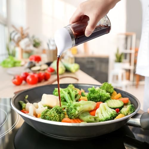 2 Pcs Cruet Dispenser Set 6 oz, White Glass Soy Sauce Dispenser, Small Olive Oil and Vinegar Bottles, Soy Sauce Bottle, Non Drip Spout Cruet Bottle Container for Kitchen Cooking