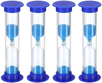 PATIKIL 3 Minute Sand Timer, 4Pcs Small Sandy Clock with Plastic Cover, Count Down Sand Glass for Games, Kitchen, Party Favors DIY Decoration, Blue