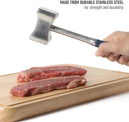 Calphalon Stainless Steel Meat Tenderizer, Dual-Sided Meat Mallet with Ergonomic Handle for Tenderizing and Flattening Beef, Chicken, Pork & Poultry
