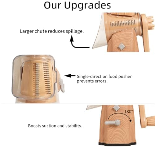 Upgrade Rotary Cheese Grater Shredder with Handle, Strong Suction Base, Multi-purpose Rotary Grater Slicer with 5 Interchangeable Blades for Ice, Vegetables, Fruit, Nuts with Blade Storage Box