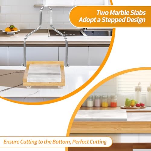 Cheese Slicer Cheese Cutter with 4 Replacement Wires,High & Low Marble Cutting Table Top,with cutting Wire replacement device,for Block Cheeses, Butter, Sausage etc.(White)