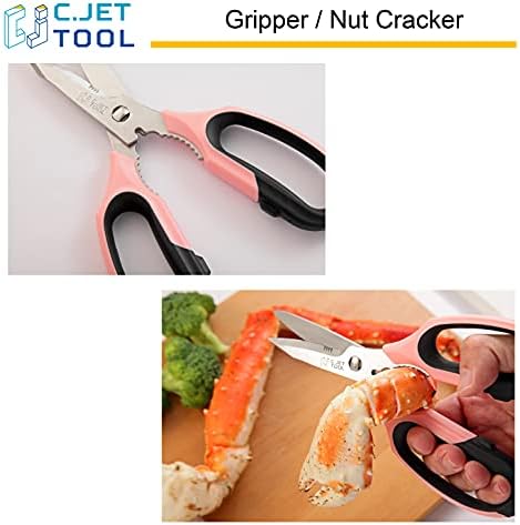 C.JET TOOL 8" Heavy Duty Scissors, Utility Scissors All Purpose for Cardboard, Plastic, Carpet, Rope, Leather. Sharp Stainless Steel Blades, Non‑Slip Handle, Kitchen Shears for Food, Meat & Poultry