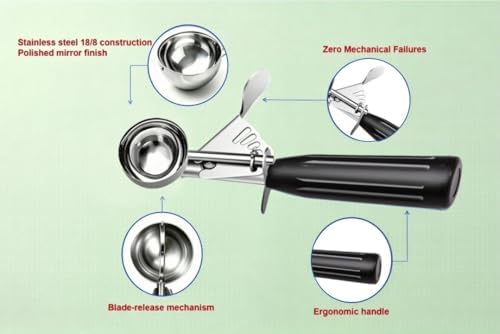 TOPKITCHEN Commercial-Grade Ice Cream Scoop 1 oz, 18/8 Stainless Steel Cookie Scoop with Plastic Handle, Portion Control Disher Scoop for Bakeries,Restaurants & Dessert Shops, #30, Black
