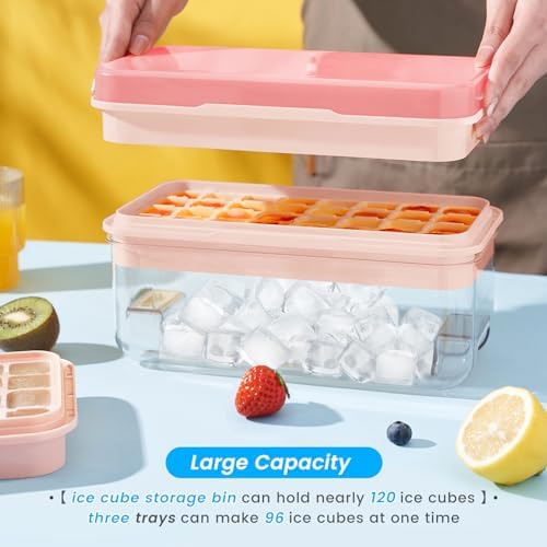 PHINOX 1" Ice Cube Tray with Lid and Bin, Easy Release 96 Cubes for Freezer