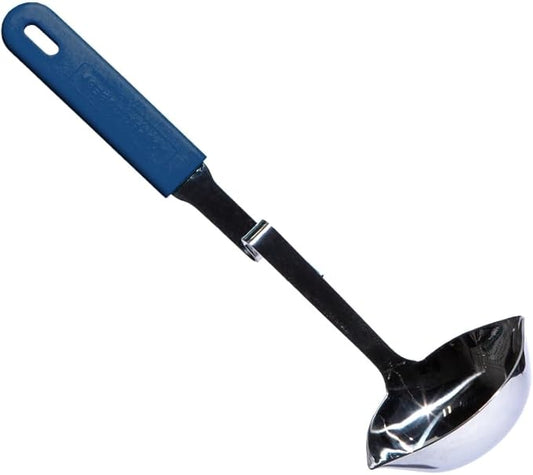 Souper Cubes + Lori Greiner No Mess Stainless Steel Soup Ladle with Silicone Handle - Metal Soup Ladle with No Mess Design That Hooks on Side of Any Pot - Blueberry