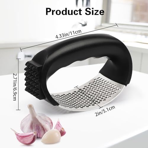 2024 Upgraded Garlic Press - Stainless Steel Rocker, Cool Kitchen Gadget, Mini Garlic Chopper - Black