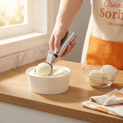 Ice Cream Scoop,Portable Stainless Steel Ice Cream Scoop with Trigger and Comfortable Handle,Dishwasher Safe,DIY Ice Cream,Gelato,Sorbet,Cake Batter (Golden)