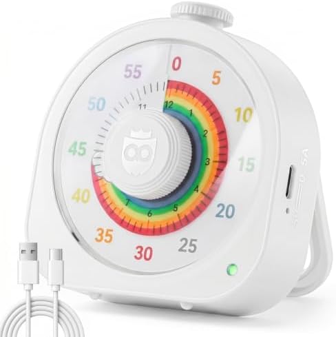 Visual Timer for Kids, Rechargeable Rainbow 60-Min/12-Hour Countdown, White