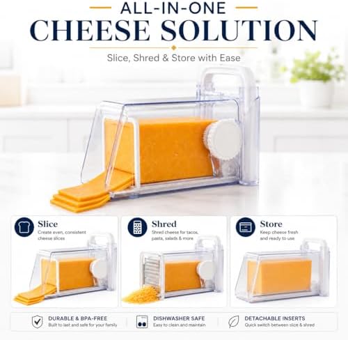 Cheese Cutter Storage Container, ABS Multifunctional Cheese Chopper Grater Cutting Tool with Stainless Steel Blades, Butter Slicer Cutter Container Box for Home Kitchen