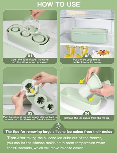 3 Pcs Silicone Ice Cube Tray for 30-40 Oz Tumblers with Lid and Storage Bin