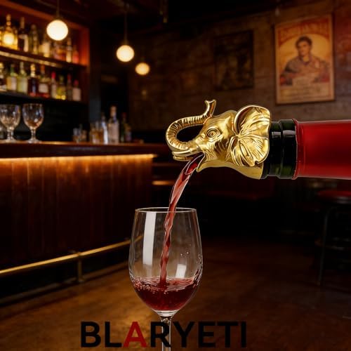 Elephant Wine Pourer Aerator (Gold), Lucky Animal Bottle Pour Spout, Zinc Alloy Drip-Free Stopper Attachment for White Elephant Gifts, Bar Cart Decor