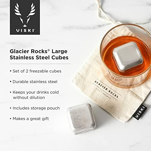Viski Glacier Rocks Large Stainless Steel Cubes, Silver