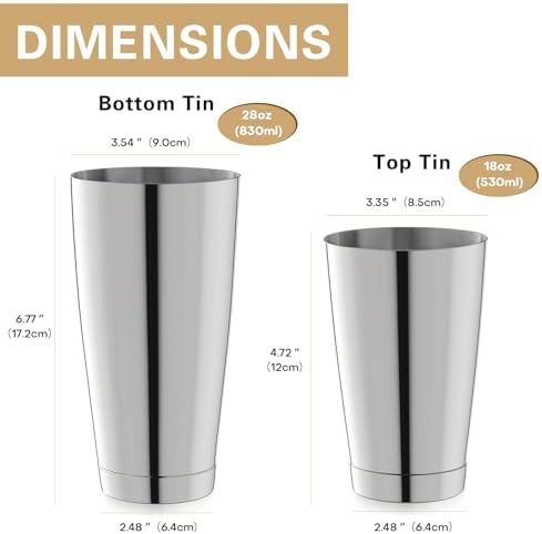 WOTOR Boston Cocktail Shaker Set of 3, 18 & 28 oz Stainless Steel (Silver)