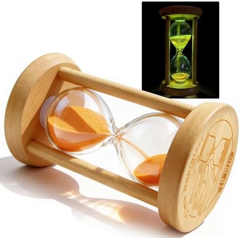 PROLOSO Wooden Hourglass Sand Timers 10 Minutes Large Bamboo Sand Clock 10 Min Glow in the Dark Sandglass for Kids Games Classroom Kitchen Decoration