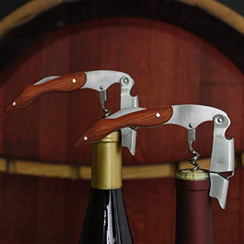 True Sommelier Waiters Corkscrew Wine Opener with Built-in Bottle Opener and Sharp Foil Cutter, Stainless Steel with Wood Handle for Travel, Home Bar, Kitchen, Gifts for Wine Lovers, Set of 1