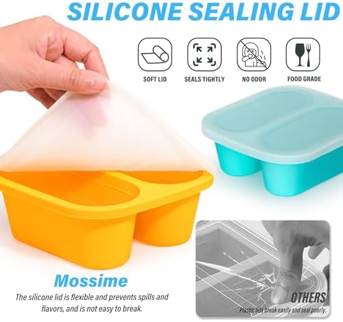 Mossime 1 Cup Silicone Soup Freezer Molds with Lids,Blue/Yellow, 4-Pack
