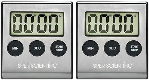 Sper Scientific Stainless Steel Digital Lab + Kitchen Timer 810028A – Compact Design Timer with Large Display & Loud Alarm - for Cooking, Baking, Labs, Workouts & More - 2 pc