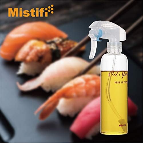 Olive oil Mister and Cooking Sprayer, Transparent food-grade Glass oil spray; Non Aerosol bottle; good for air fryer, baking, grill, salad 7oz
