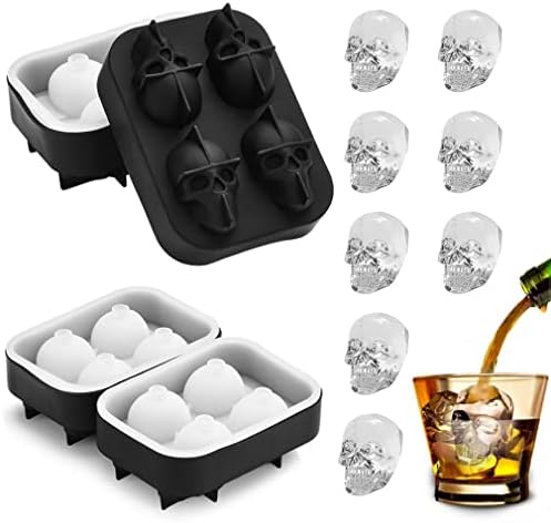 Skull Ice Cube Mold Tray - Vilei 2 Pack 3D Skull Ice Cube Tray Ice Mold Silicone Whiskey Ice Mold with Transparent lid for Iced Coffee Cup,Cocktails,Chocolate,Cake and Partie