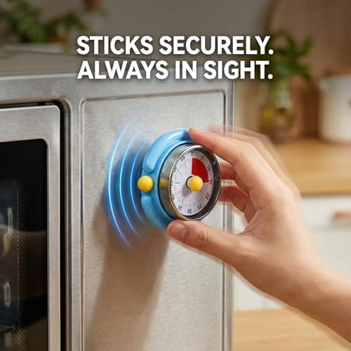 Visual Timer, Cute Magnetic Mechanical Kitchen Timer for Cooking, No Batteries Required, 60-Minute Countdown Clock for Study, Classroom, Baking, Yoga, Pomodoro - Loud Alarm