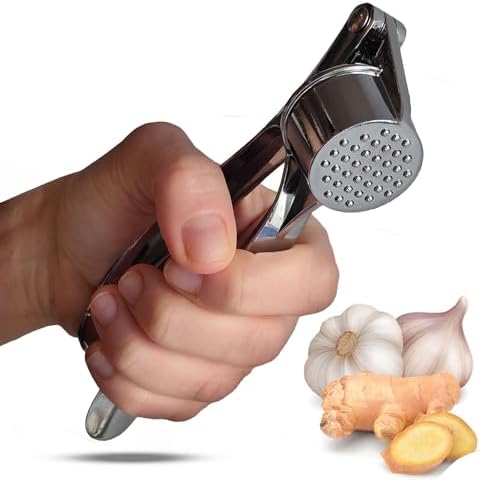 KESEM Metal Garlic Press, Manual Garlic Mincer Squeezer Chopper Garlic Crusher Masher Cutter Presser Kitchen Gadget Tool for Garlic Ginger and more, Small, Silver