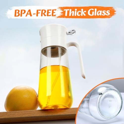 Oil Spray Bottle 580ml, 2-in-1 Oil Dispenser & Sprayer Glass Bottle for Kitchen, Fine Mist & Clog-Resistant for Olive-oil, Air Fryer, Kitchen Cooking