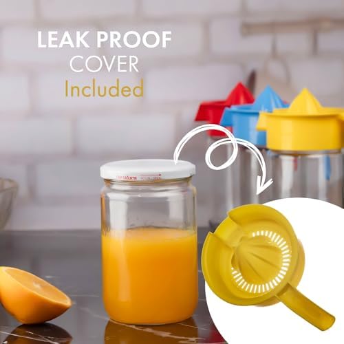 Glass Lemon Juicer, Small Grapefruit and Citrus Juicer, Extractor Manual Hand with Handle and Pour Spout, BPA Free and Lead-Free Heavyweight Crystal Clear Glass 22.31oz (yellow)