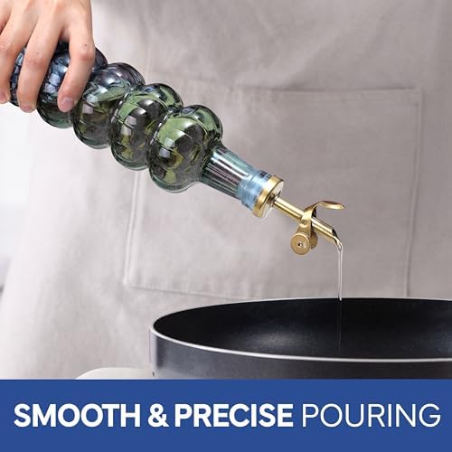 COOK WITH COLOR Glass Olive Oil Bottle Dispenser - 2 Pack- 17oz Oil and Vinegar Cruet - Olive Oil Carafe Decanter for Kitchen, Elegant Waves, Blue