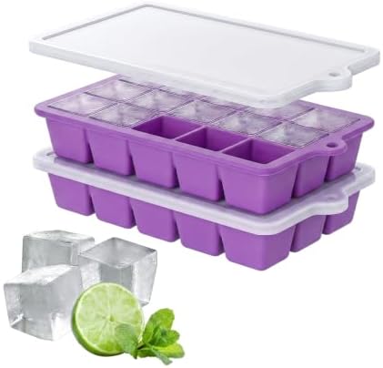 Silicone Ice Cube Tray 2 Pack, HANCELANT Ice Cube Mold, Ice Trays for Freezer with Lid for Whiskey, Cocktail, Drinks and Food, Freezer, BPA Free, Easy Release