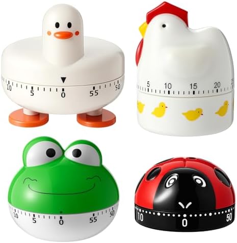 Amylove 4 Pcs Cute Mechanical Kitchen Timer Farm Animals 60 Minutes
