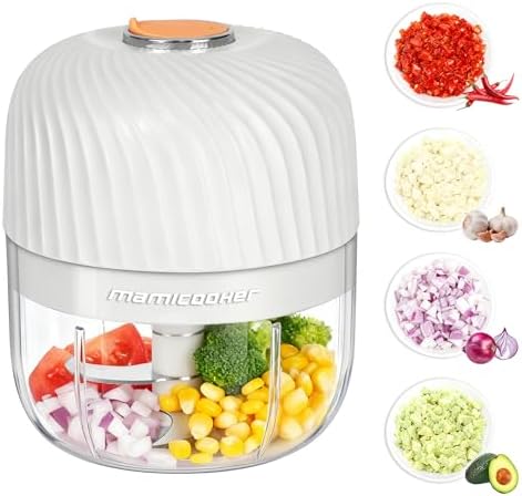Electric Garlic Chopper 250ML, Mini USB Rechargeable Veggie Chopper, Cordless Garlic Mincer Onion Chopper Food Chopper for Ginger Chili Meat Sauce, Wireless Food Processor, White