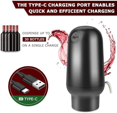 KUFUNG Smart Electric Wine Aerator Dispenser & Decanter Set Rechargeable Design with Micro USB Cable, Pump Dispenser Ideal for Pouring（BLACK）