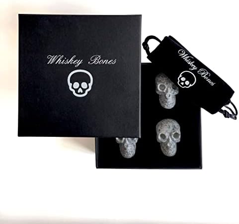 Hand Carved Granite Whiskey Stone Skulls for Whiskey Lovers - Set of 4 Whiskey Stones for a Chilled Drink Every Time
