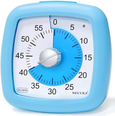 Secura 60-Minute Visual Timer, Silent Study Timer for Kids and Adults