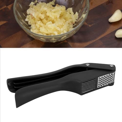 Garlic Press, Multipurpose Garlic Mincer Tool Efficient Easy To Squeeze Ergonomic Handle 2 in 1 for Kitchen (Black)