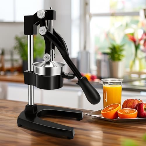 Manual Juicer Press, Hand Press Juicer Machine, Heavy Duty Manual Orange Juicer, Professional Manual Juicers Hand Press for Orange Juicer, Citrus Juicer and Lemon Juice by KAKO, middle-sized, black