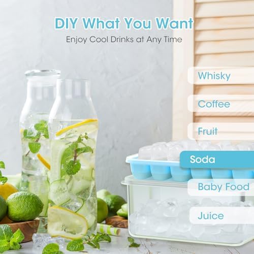 DOQAUS Ice Cube Tray with Lid and Bin,4 Pack Ice Cube Trays for Freezer
