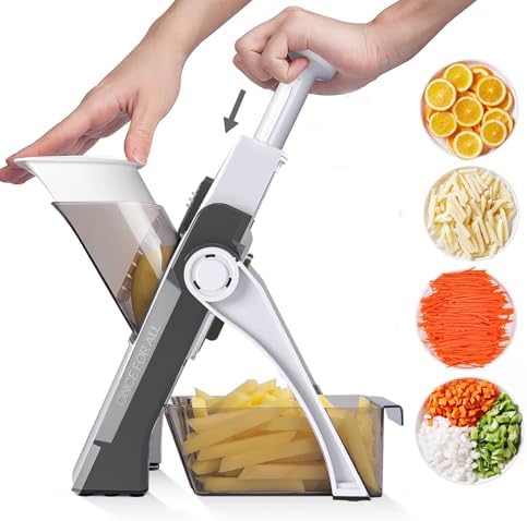 Safe Mandoline Slicer and Vegetable Chopper, Multi Potato Slicer for Kitchen, 4 Modes 100+ Presets Thickness Adjustable,(Gray)