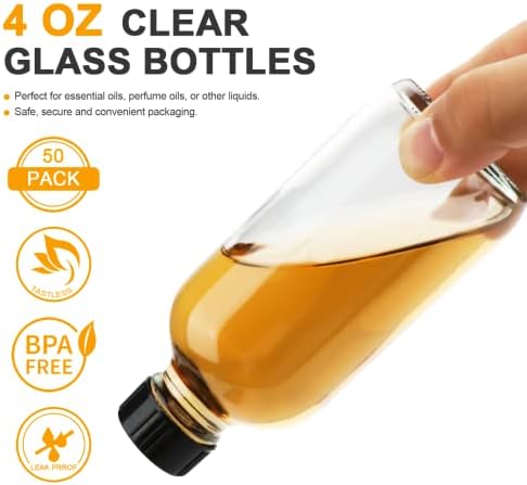 Maredash Small Clear Glass Bottles with Lids, 4 oz Glass Containers 50 Pack